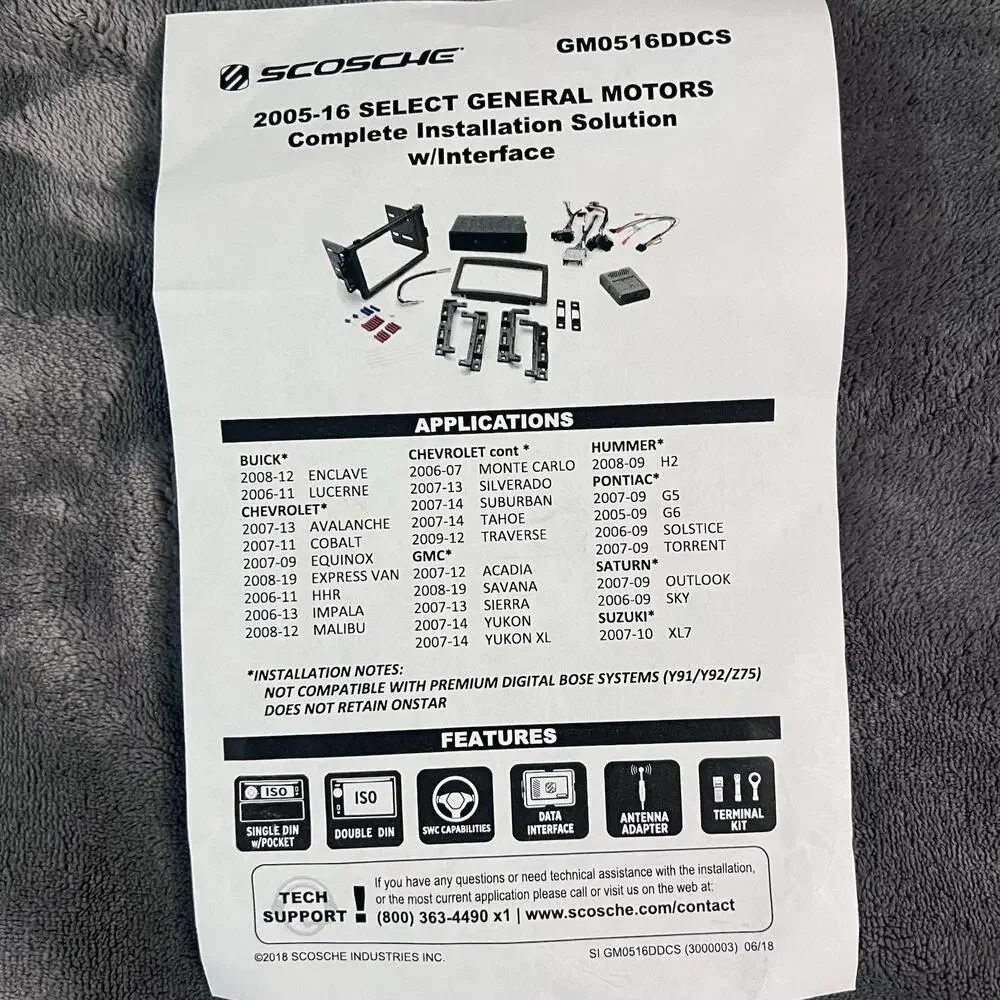 Scosche GM0516DDCS Car Stereo Installation Kit for GM Buick Chevy 1/2 DIN